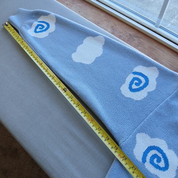 Puffy Little Clouds Cardigan Sweater M / L V-neck button front light blue swirls - Picture 13 of 13